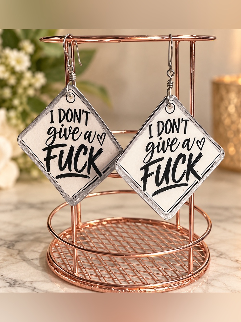 Funny Statement Earrings โ โI Donโt Give a F*ckโ Resin-Coated Cardstock Earrings